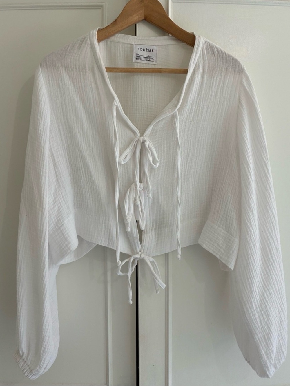 Boheme Goods White Organic Cotton Muslin Tie-Front Top Size 1 S EUC